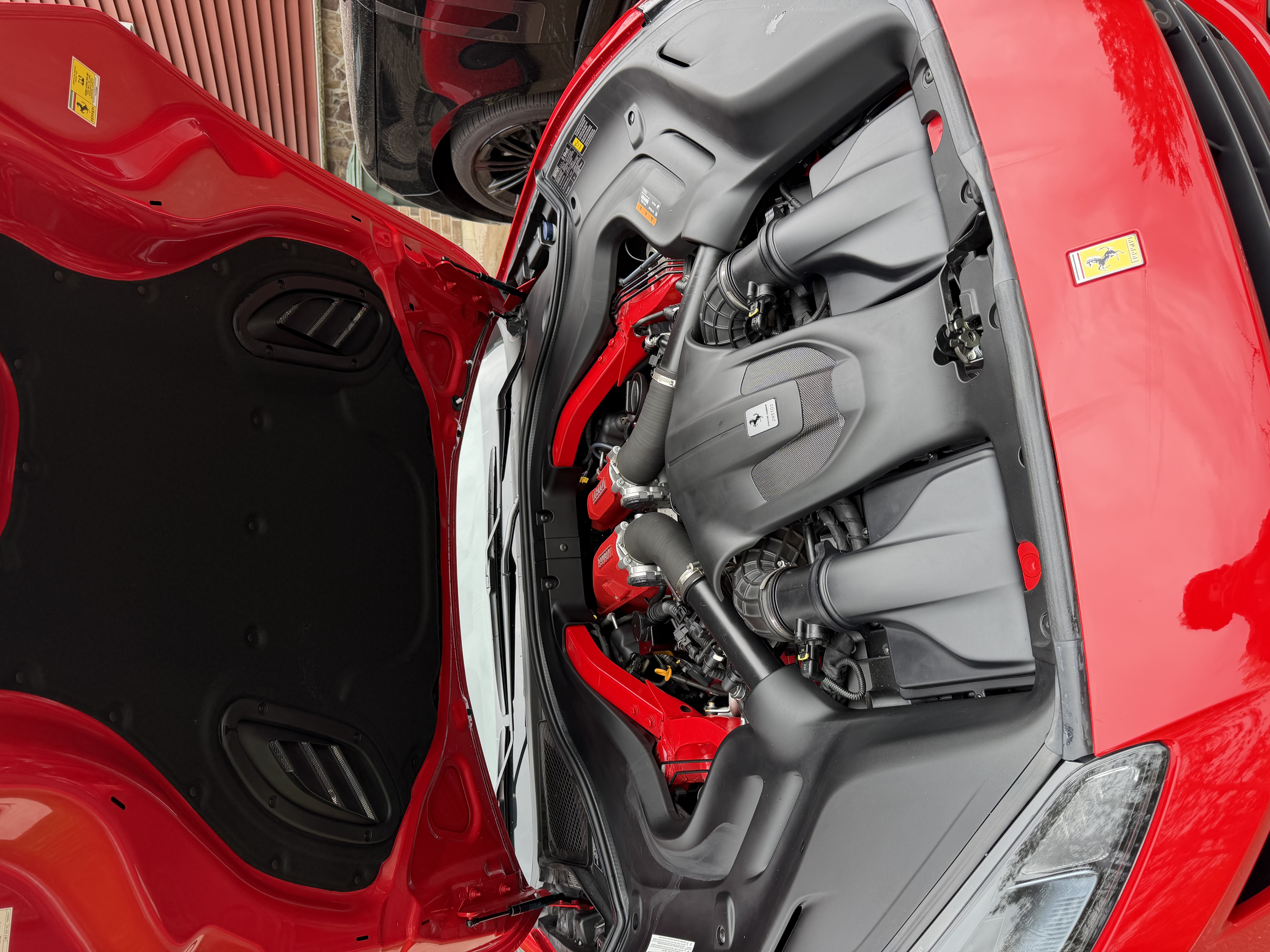 Ferrari engine bay after full engine bay detail